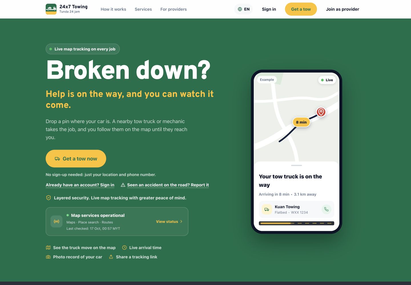 24x7 Towing project preview from the KC-IT portfolio